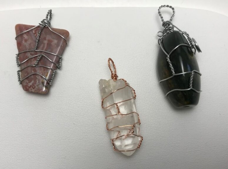 free-form wire-wrapped pendants
