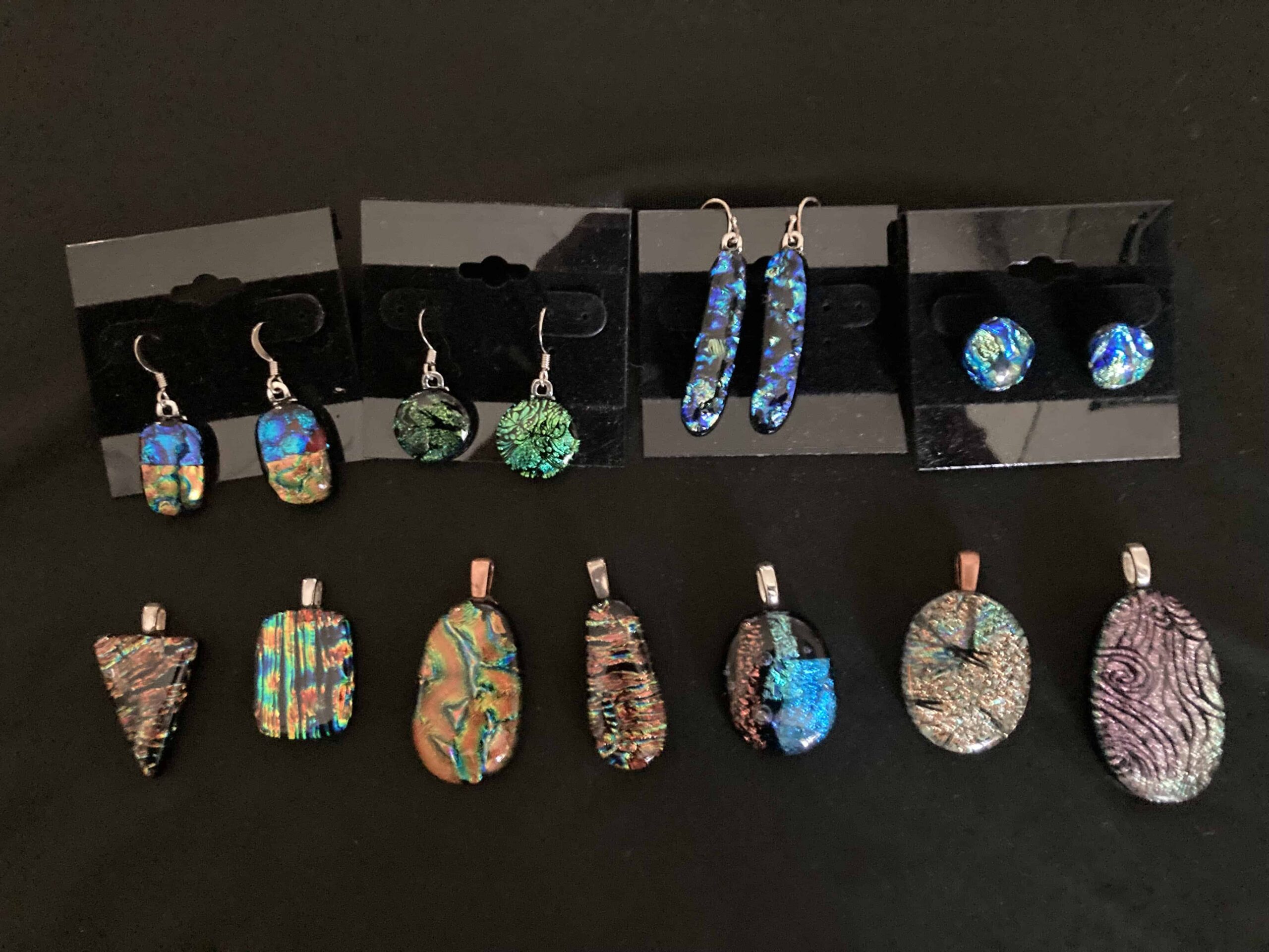 Dichroic Glass pendants and earrings
