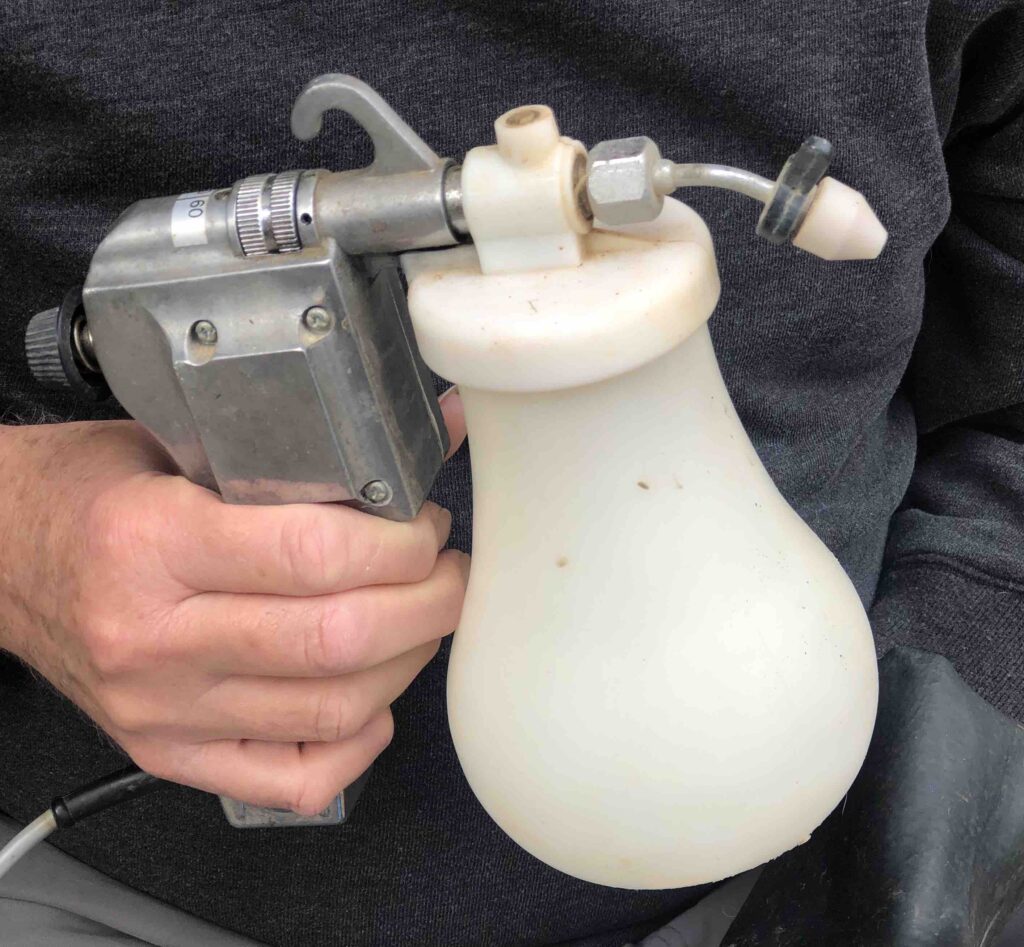 Close up of water gun used for cleaning minerals