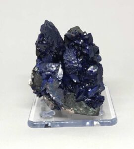 Azurite specimen on a peg stand