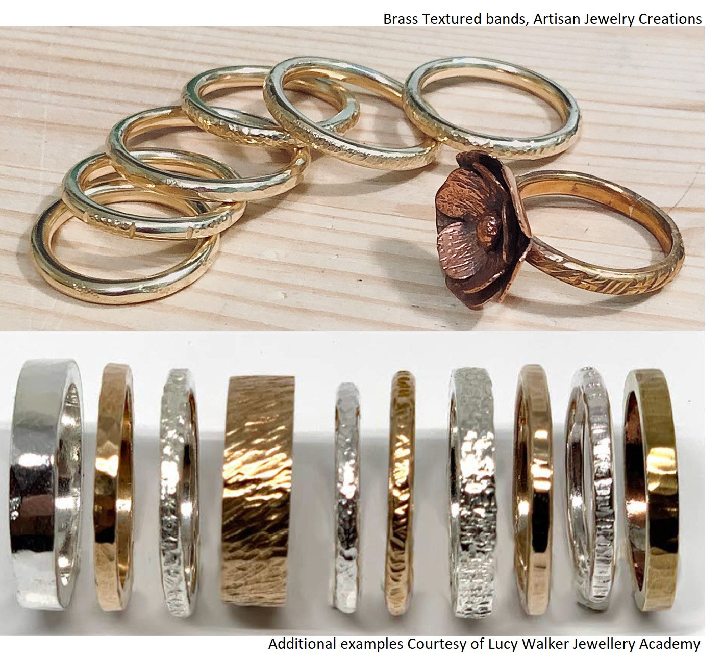 textured metal rings in various colors