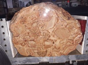 Caliche rock cut in saw